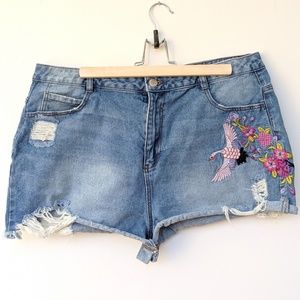 Denim Co. Distressed Jean Shorts with Embroidery